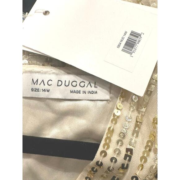 Mac Duggal Sequined V-Neck Gown Maxi Dress Cape Sleeves Nude Size 14W NWT - Picture 11 of 11